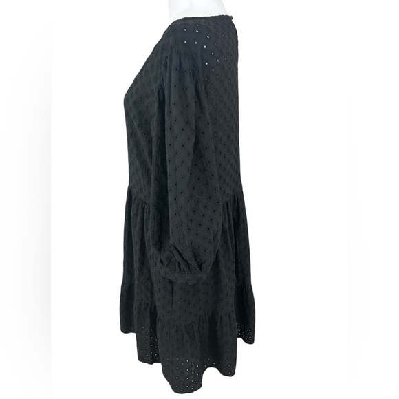 Anthropologie WAYF BFF Lauren Black Eyelet Babydoll Mini Dress Out Size M - Picture 8 of 12